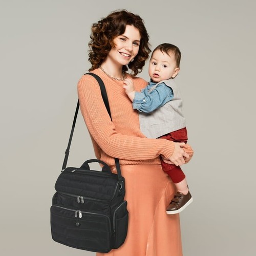Fisher-Price Madison Backpack Diaper Bag Black Crossbody Straps Changing Pad NWT - Picture 3 of 10