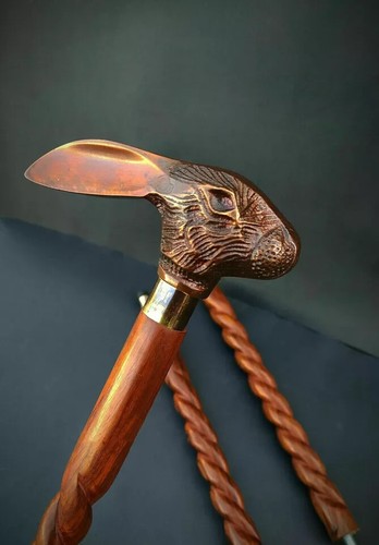 Antique Victorian Wooden Walking Cane Sticks Rabbit Head Handle Vintage Designer - Picture 4 of 4