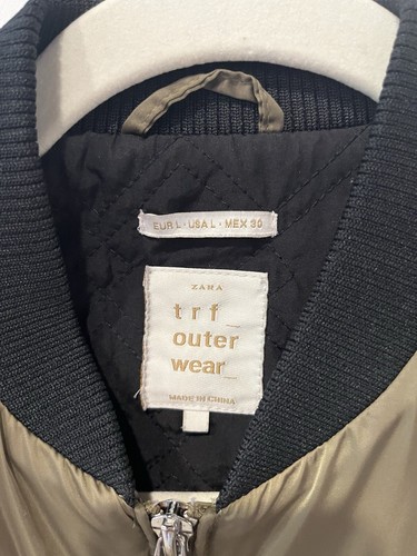 ZARA JACKET WOMENS SIZE LARGE TRF OUTERWEAR BOMBER UTILIY OLIVE GREEN PATCHES - Picture 2 of 7
