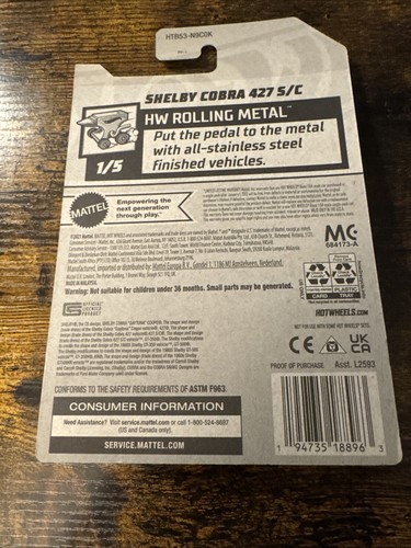 Hot Wheels Shelby Cobra 427 S/C #181/250HW Rolling Metal#1/5 (Nice Card) ๐๐๐ฅ - Picture 6 of 7