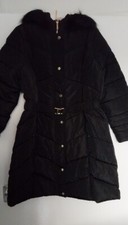 Ladies Black Fur Hooded Belted Coat Size 18 Petite Lipsy Of London