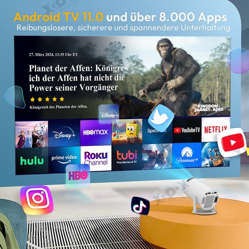 4K Mini Smart Beamer WiFi Heimkino Projektor LED Bluetooth Android Mit Leinwand - Bild 7 von 11