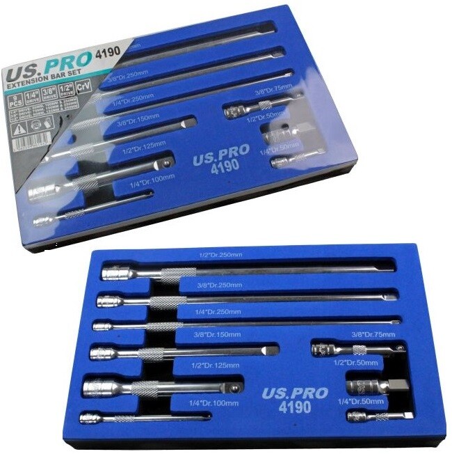 Us Pro Tools 9Pc 1/4" 3/8" 1/2" Dr Extension Bar Set, Sockets Bars - Image 4