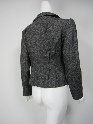 NANETTE LEPORE Black Gray Cotton Wool Tweed Asymmetric Blazer sz 4 - Picture 3 of 3