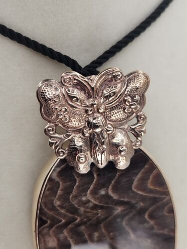 STEPHEN DWECK Vintage 2002 Bronze Lace Agate Gemstone Large Butterfly Pendant - Picture 3 of 14