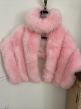 UMREN Women's Luxury Party Faux Fox Fur Long Shawl Cloak Cape Pink  Headband