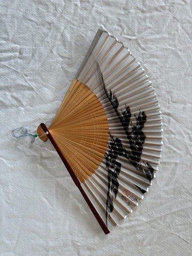 Vintage Lot 5 Hand Fans Wood Painted Asian Scenes - Picture 3 of 12