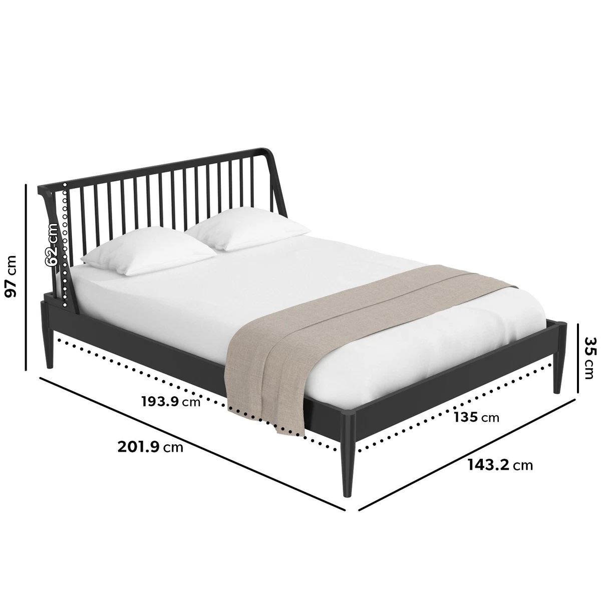 Black wooden 2024 double bed frame