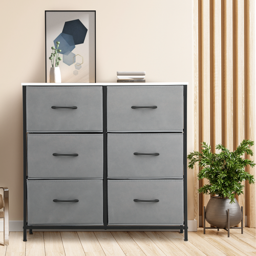 6-Drawer Dresser Chest of Fabric Double Drawers Storage Cabinet For Living Room - Picture 4 of 30