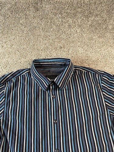 Attention Button Up Shirt Adult Large Black Blue Cotton Long Sleeve Casual Mens - Picture 3 of 12