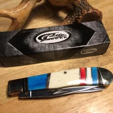 Rite Edge Red, White, Blue Bone Trapper 4 1/8" Pocket Knife 211441