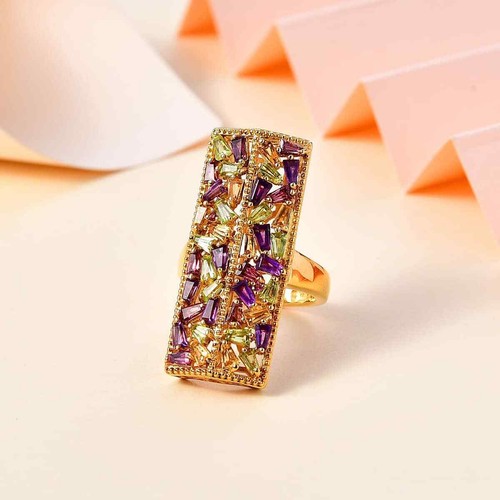 2.50ctw GP Art Deco Collection Multi Gemstone Ring Vermeil Plate Size 6 - Picture 2 of 6