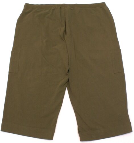 Womens Knit Cargo Capri Pants Plus 3X Drawstring Elastic Waist, Olive Green, NEW - Picture 2 of 3