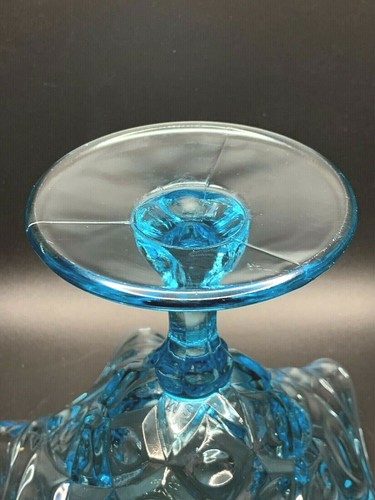 Viking Yesteryear Bullseye Ice Blue Ruffle Edge Pedestal Compote Candy Dish 5.5” - Picture 6 of 8
