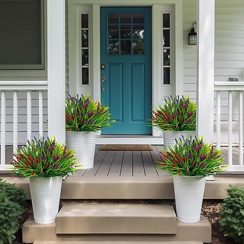 Pcs Artificial Flowers for Outdoor, Plastic Plants Decor, UV Faux 10 5 Color - Picture 8 of 8