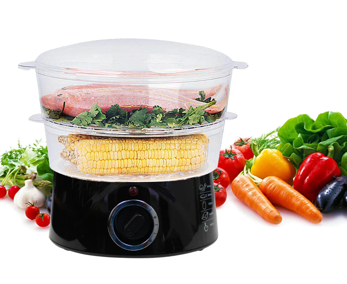 5L Food Steamer with Timer Electric Healthy Food Cooker 2 Trays