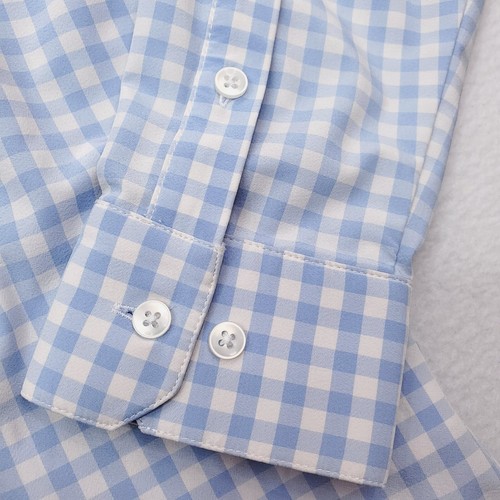 Camicia principale Mizzen uomo blu medio Gingham bordo a quadri vestibilità sottovento con bottoni - Foto 4 di 14