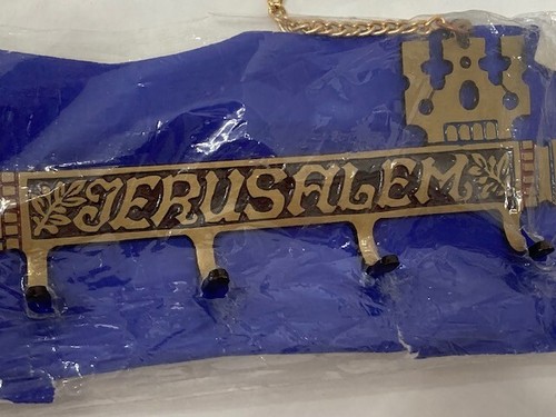 Vintage 4 Haken Messing Jerusalem Judaica SCHLÜSSELHAKEN neu in Verpackung - Bild 3 von 7