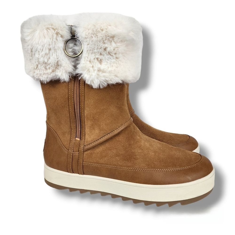 Koolaburra by UGG Boots Suede & Faux Fur Boots Zippeder Chestnut Size 10