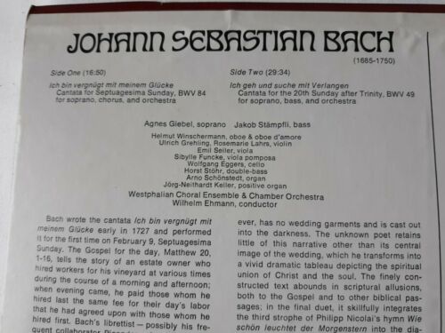 Bach Cantatas 49 and 84 (cond. Wilhelm Ehmann) Nonesuch LP H-71273 - Picture 3 of 8