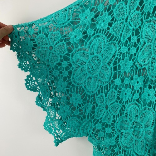 Catherines Plus Size Graceful Crochet wrap Cardigan Size 4X Aqua Sea Green - Picture 4 of 10