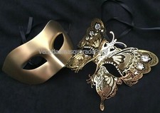 Gold Luxury Couple eye mask Masquerade ball School Prom Dress up Wedding party