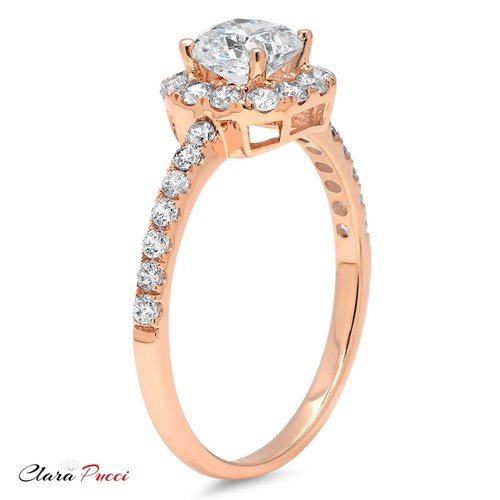 1.60 CT anniversary Ring Princess Cut Halo 14k Rose Solid Band Bridal band - Picture 10 of 11