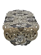 Doily Boutique Table Runner, Dresser Scarf,or Doily with Silver Gray Roses