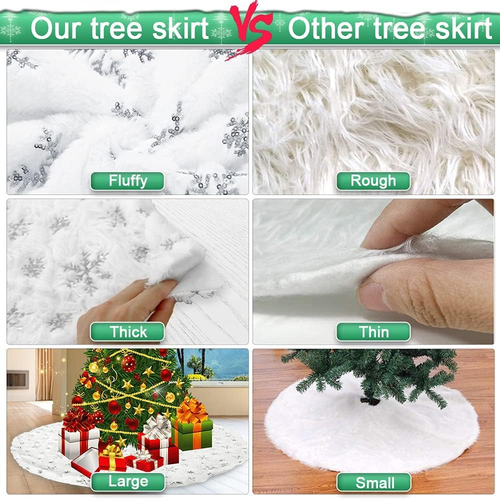 72 Inches Christmas Tree Skirt - White Faur Fur Xmas Tree Skirts for Christmas - Picture 7 of 7