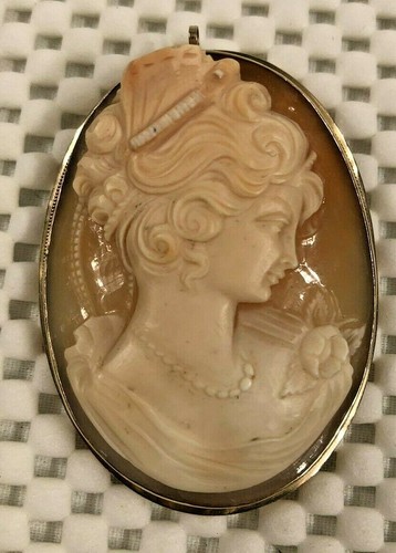 Atemberaubende Vintage 14K Gelbgold Muschel Kamee Brosche / Anhänger - Bild 1 von 2