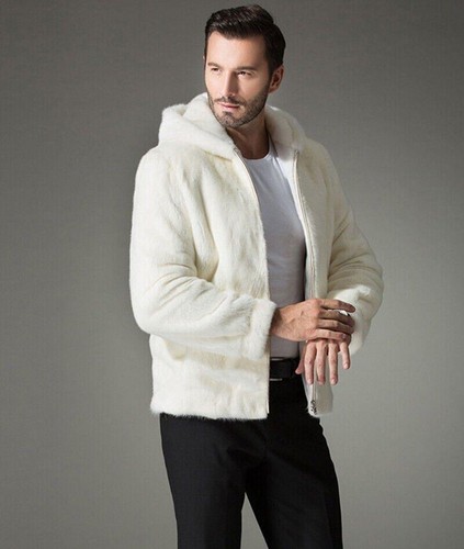 Men's Faux Fur Coat Winter Thicken Hooded Outwear Casual Short Furry Overcoat Sz - Picture 2 of 9