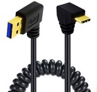 USB-A 3.0 to USB-C 3.1 Coiled Extension Cable | Left Angle to Up/Down Male