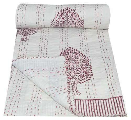 Indian Twin Kantha Quilt Blanket Bedding Bedspread Throw Hand Block Handmade Art - Bild 24 von 31