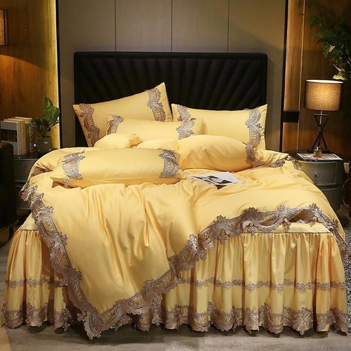 Lace Egyptian Cotton Bedding Set Duvet Cover Bedskirt Pillowcase Queen King Size - Picture 20 of 32