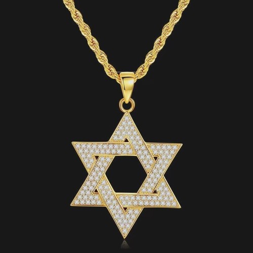 CZ Gold Jewish Star of David Pendant Protection Necklace For Men Chain 24" - Bild 1 von 3