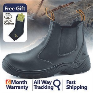 Safetoe-Safety-Work-Boots-Mens-Steel-Toe-Black-Leather-Water-Resistant-Slip-on