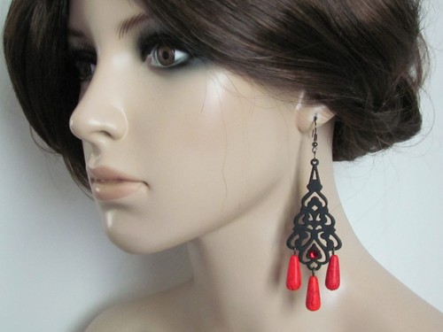 Schwarze Ohrringe Gothic Lolita Rot Ohrringe Gothic Ohrringe Gothic Schmuck Damen J - Bild 2 von 4