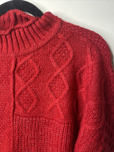 AE 90s Soft & Cozy Mixed Stitch Mock Neck Oversized Sweater NWT S Holiday Red - Picture 4 of 11