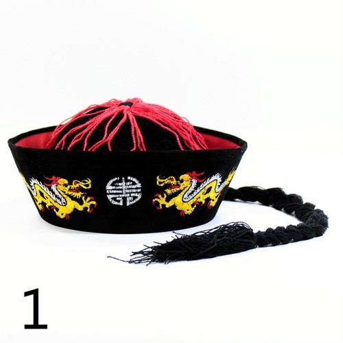 Men Chinaman Hat Dragon Qing Dynasty Emperor Tang Cap China Fancy Dress Retro - Picture 1 of 25