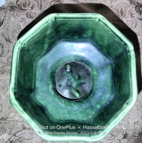 Vintage American Bisque Emerald Green Pedestal Planter Flower Succulant MCM Pot - Picture 2 of 4