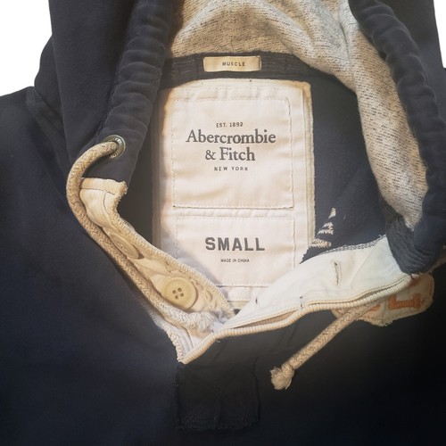 Abercrombie & Fitch Navy Muscle Fit 1/4 Button Up Hoodie Sweatshirt Men’s Small - Picture 4 of 4