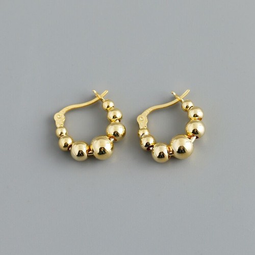 Fashion Woman s925 Sterling Silver Huggie Hoop Beaded Ball Earring Clip - Picture 5 of 7