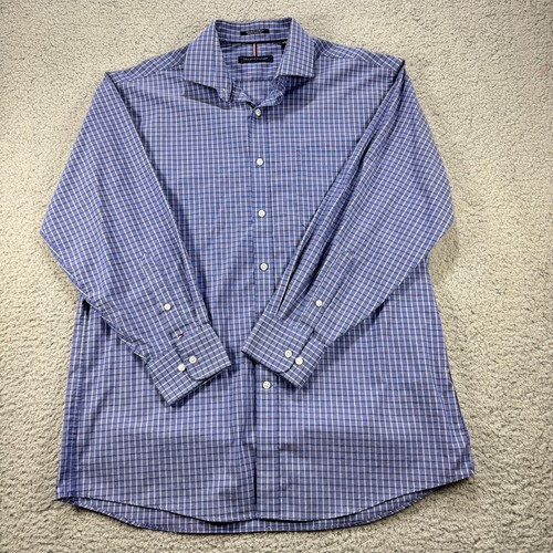 Tommy Hilfiger Regular Fit Stretch Herren Große 16-16,5 32/33 Blau Kariert LS Hemd - Bild 2 von 13