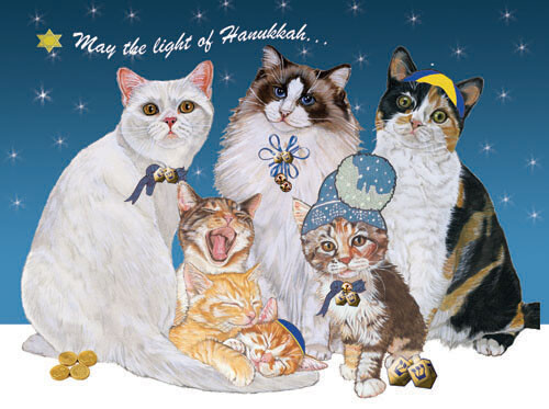 Cat Hanukkah Cards Set of 10 cards & 10 envelopes - Picture 1 of 1
