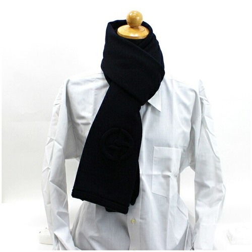 Authentic Giorgio Armani Wool Muffler Navy x Gray Plain 168 x 28 cm Used AB - Picture 2 of 3