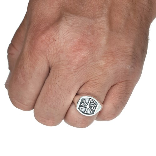 Genuine Sterling Silver Men Ring Chi Rho Alpha Omega Solid Stamped 925 Handmade - Picture 6 of 6