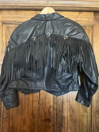 Mujer Negro Borla Flecos Motociclista Cuero Motocicleta Chaqueta Caña Ropa Deportiva Lg - Imagen 2 de 11
