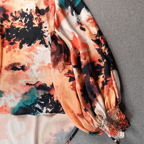 Carolina Shirt Women Medium Long Sleeve Balloon Sleeve Art Style Satin Oversized - Picture 4 of 12