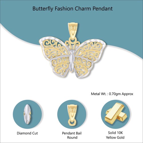 10kt Two-tone Gold Womens Butterfly Fashion Charm Pendant Necklace 17.1mm Large - Picture 4 of 7