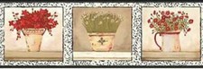 Floral Wallpaper Border Potted Plants Vintage Pottery Wall Decor KK5008BD